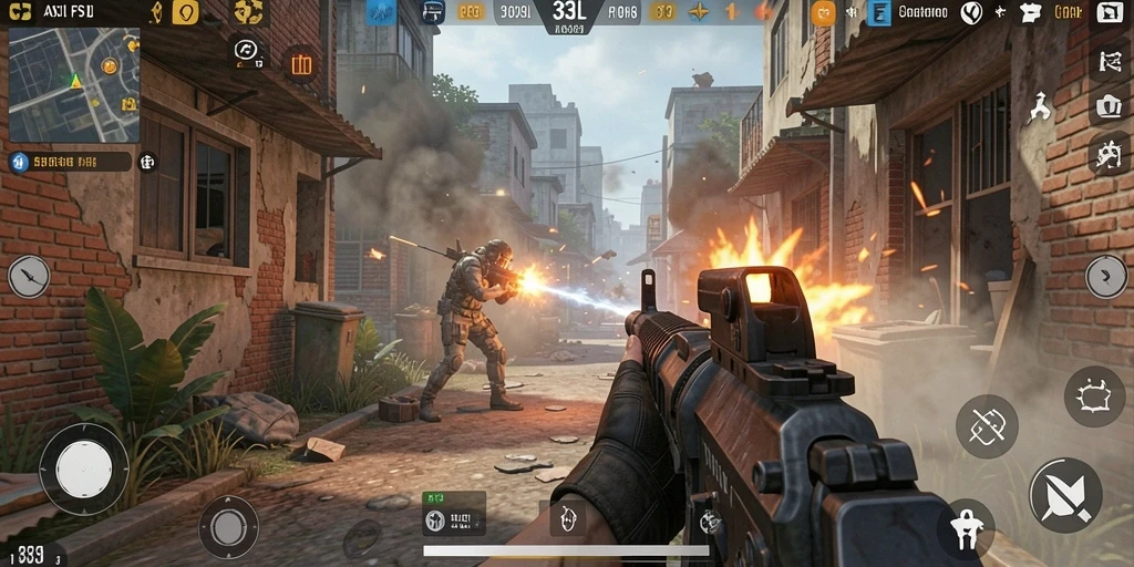 Screenshot menampilkan aksi seru dalam permainan FPS 33L.