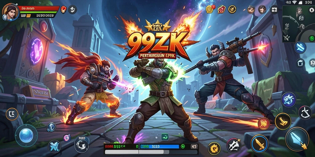Tangkapan layar gameplay 99ZK yang menunjukkan aksi pertarungan seru.