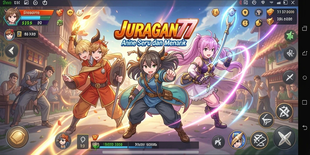 Tangkapan layar JURAGAN77 menampilkan aksi pertempuran yang seru dalam gaya Anime.