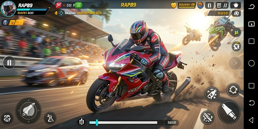 Tampilan gameplay seru dari balapan motor di RAP89.